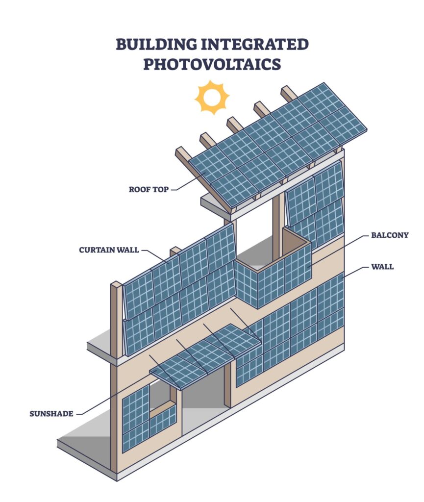 ¿Por qué las casas con paneles solares se venden más rápido y a mejor precio? - Building integrated photovoltaic panels for solar energy outline diagram